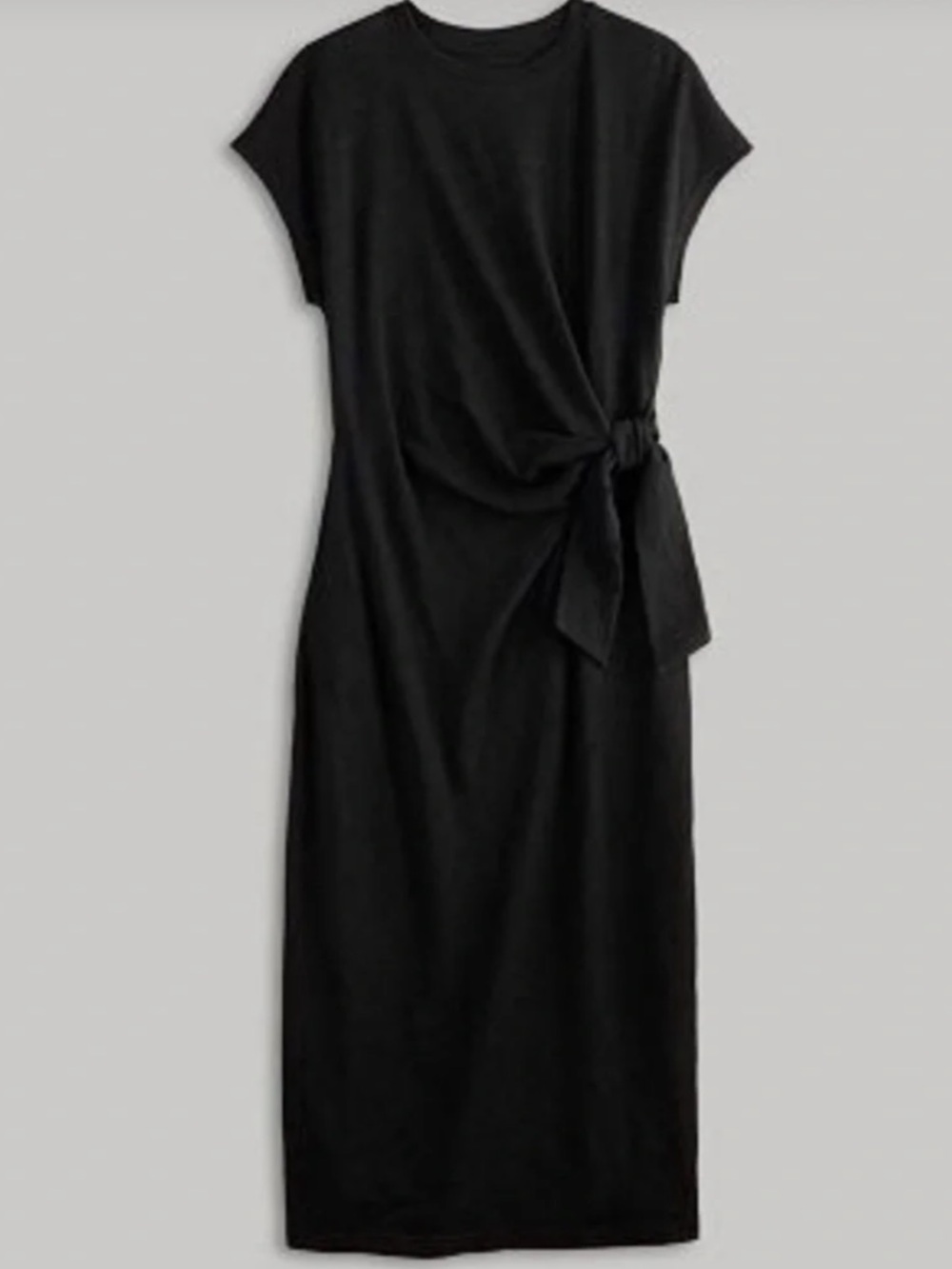 NWT Sonoma Tie Waist Knit Front Dress Jersey Slub Midi Shirtdress Black
